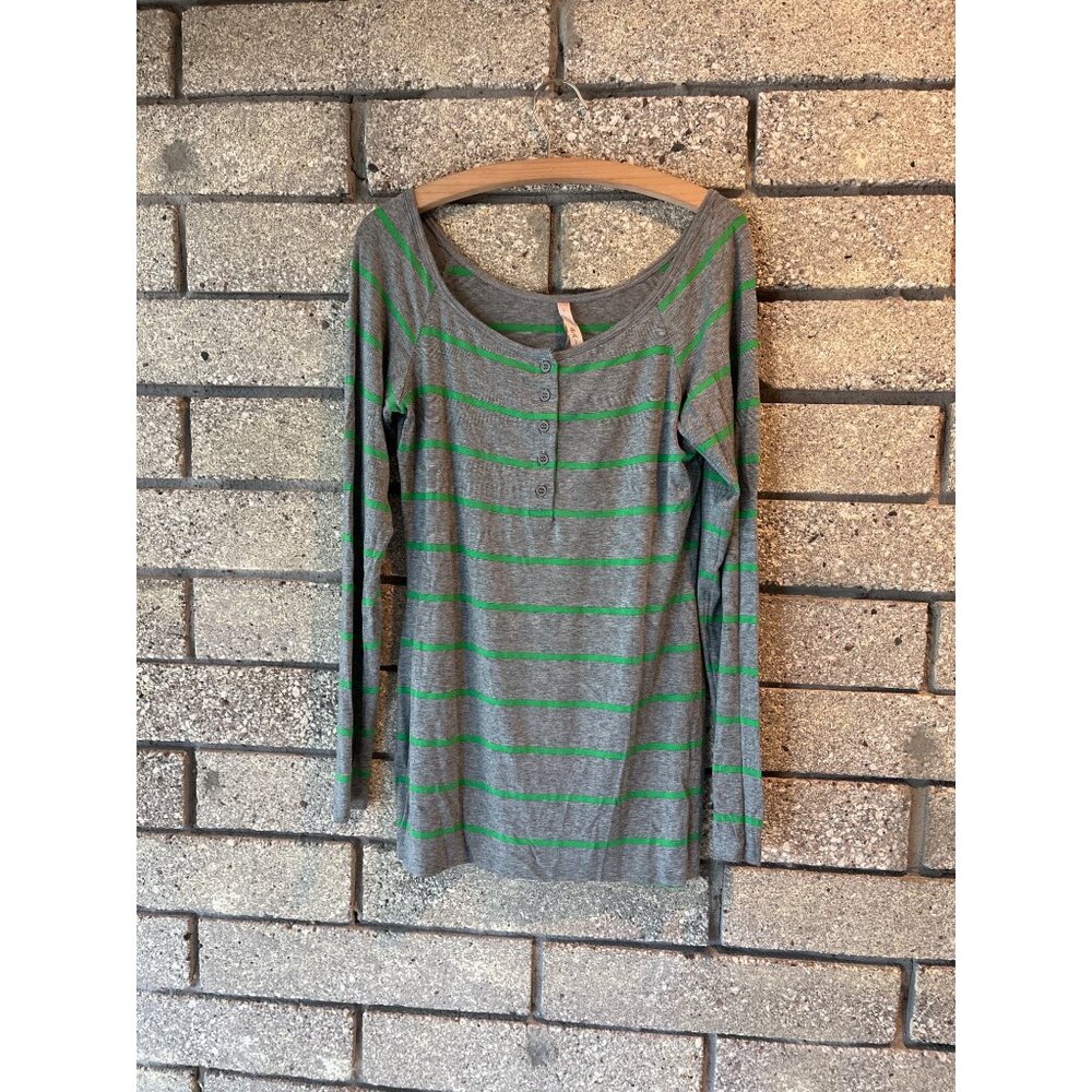 Bailey 44 Womens Green & Gray Striped Long Sleeve Top Size L